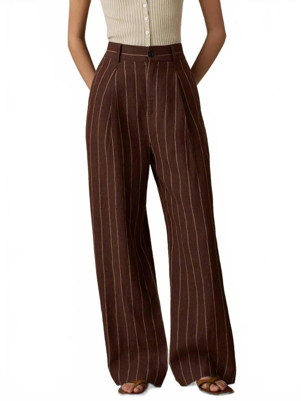 NEW FAHERTY women's sun strider linen pleated pants in harbor line stripe